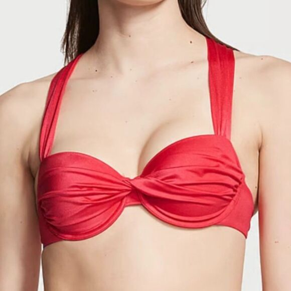VICTORIA'S SECRET NWT Sz 32DDD Wild Strawberry Swim Twist Balconette Bikini Top - Picture 2 of 5